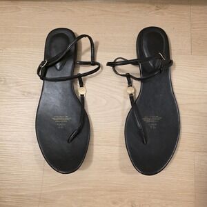 H&M Black Leather Gold Crossover Thin‎ Strap Minimalist Sandals Size 11.5